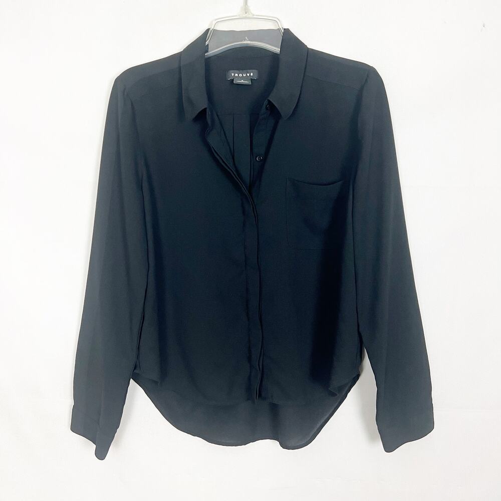 Trouve Black Sheer Button Down Career Wear Top Size Medium